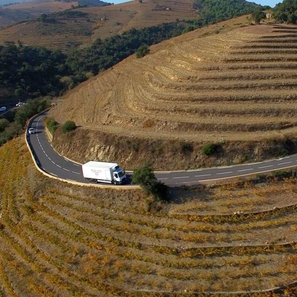 un camion blanc Alpagel roule sur une route de montagne l'été