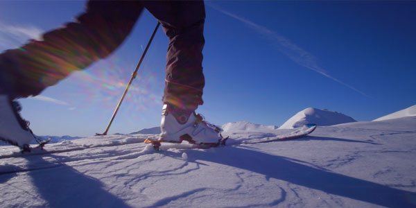 gros plan sur les skis de randonnée d'un des skieur